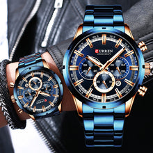 Load image into Gallery viewer, Curren Men's Watch Blue Dial Stainless Steel Band Date Mens Business Male Watches Waterproof Luxuries Men Wrist Watches for Men