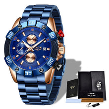 Load image into Gallery viewer, 2020 New Fashion Business Quartz Clock Male Top Brand Luxury Blue Wrist Watch For Men Silicone Waterproof Sport Chronograph+Box