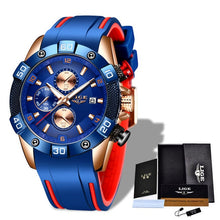 Load image into Gallery viewer, 2020 New Fashion Business Quartz Clock Male Top Brand Luxury Blue Wrist Watch For Men Silicone Waterproof Sport Chronograph+Box