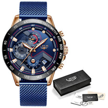 Load image into Gallery viewer, LIGE Fashion Mens Watches Top Brand Luxury WristWatch Quartz Clock Blue Watch Men Waterproof Sport Chronograph Relogio Masculino