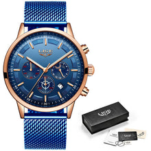 Load image into Gallery viewer, LIGE Top Brand Luxury New Fashion Simple Watch for Men Blue Dial Watch Mesh Belt Sport Waterproof Watches Moon Phase Wrist Watch