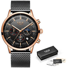 Load image into Gallery viewer, LIGE Top Brand Luxury New Fashion Simple Watch for Men Blue Dial Watch Mesh Belt Sport Waterproof Watches Moon Phase Wrist Watch