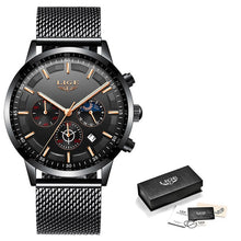 Load image into Gallery viewer, LIGE Top Brand Luxury New Fashion Simple Watch for Men Blue Dial Watch Mesh Belt Sport Waterproof Watches Moon Phase Wrist Watch