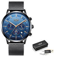 Load image into Gallery viewer, LIGE Top Brand Luxury New Fashion Simple Watch for Men Blue Dial Watch Mesh Belt Sport Waterproof Watches Moon Phase Wrist Watch